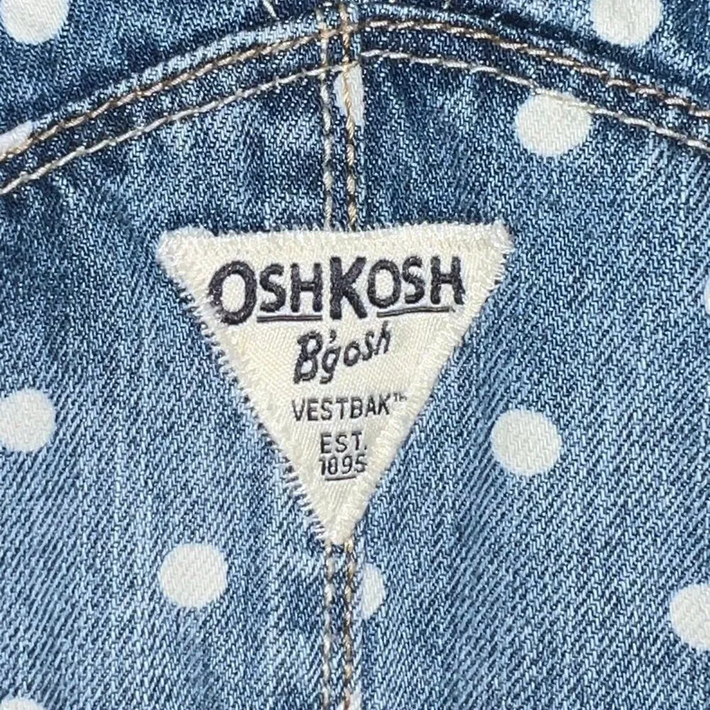 Oshkosh B'gosh Girls 3T Denim Polka Dot Overalls Blue White Belt Dungarees